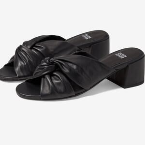 Eileen Fisher Sandals Vow Black Leather Knotted Block Heel Size 7.5